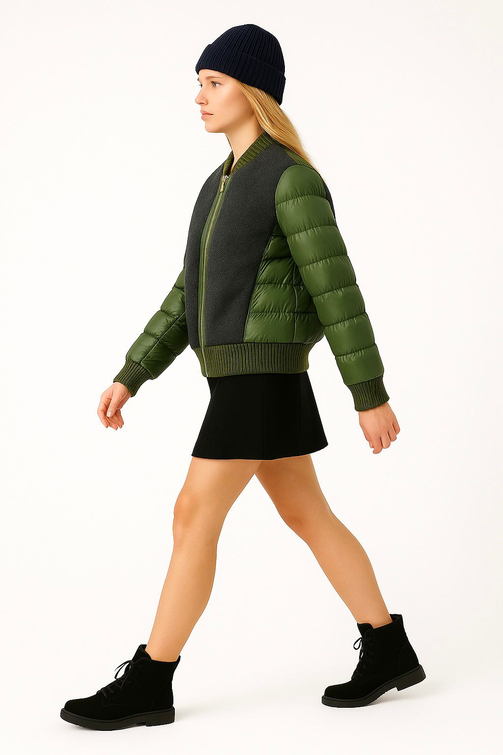 Kadın Yün Detaylı Şişme Mont Yeşil - The Velavois