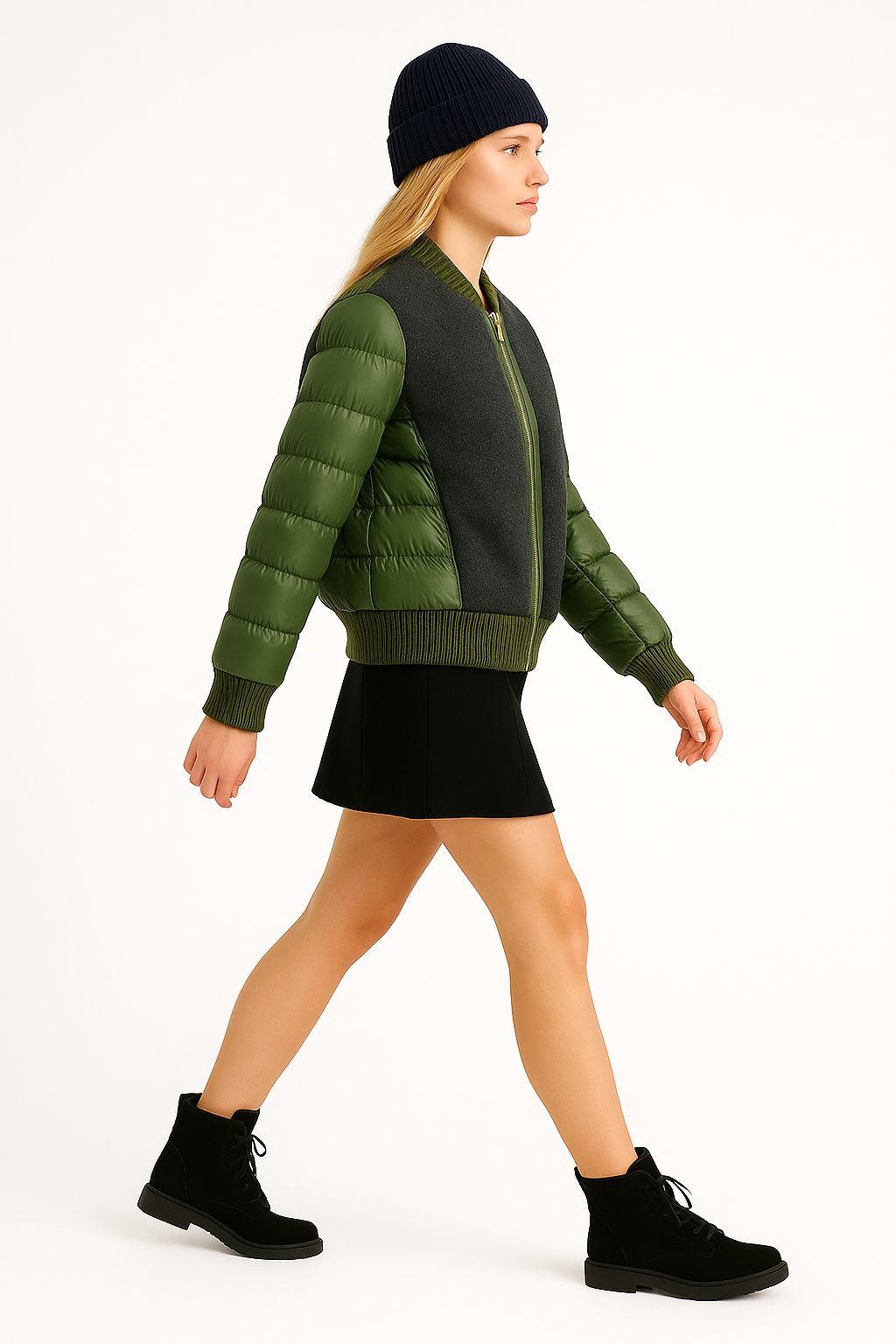 Kadın Yün Detaylı Şişme Mont Yeşil - The Velavois