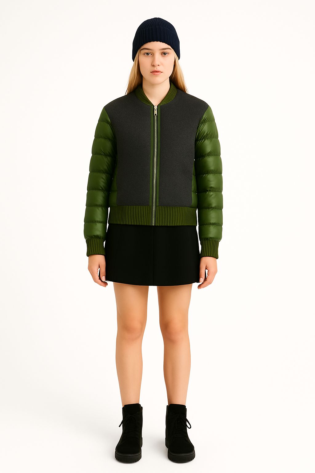 Kadın Yün Detaylı Şişme Mont Yeşil - The Velavois