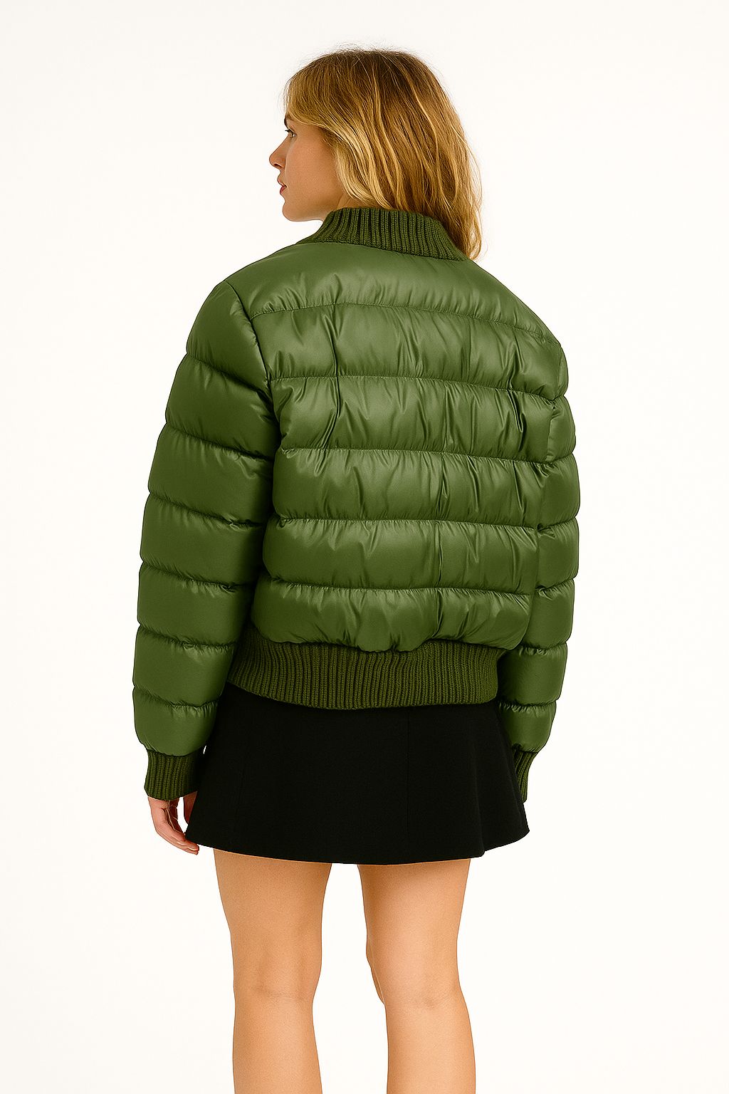 Kadın Yün Detaylı Şişme Mont Yeşil - The Velavois