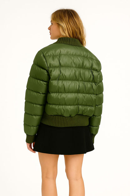 Kadın Yün Detaylı Şişme Mont Yeşil - The Velavois