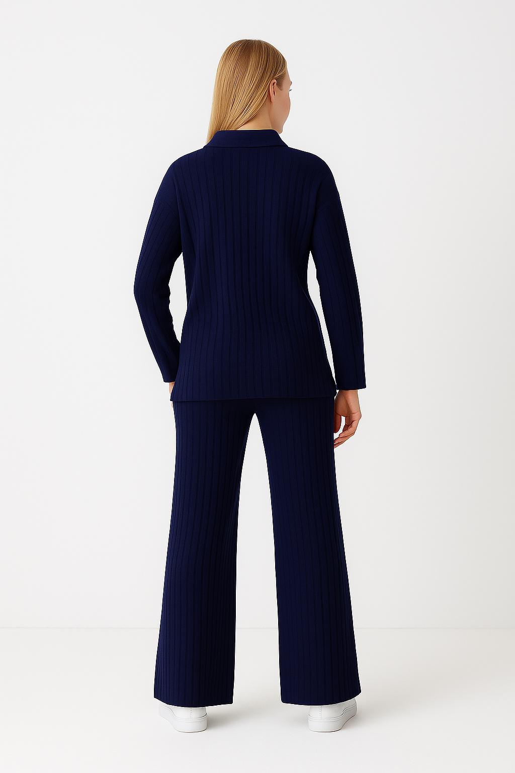 Kadın Fermuar Detaylı Triko Alt Üst Takım Lacivert - The Velavois