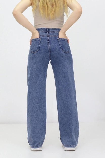 Kadın 6 Yıldız Detaylı Kot Pantolon – Yüksek Bel, Bol Paça, Mom Jeans