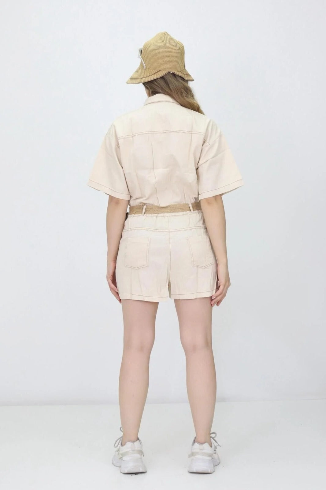 Kadın Keten Şortlu Tulum - The Velavois