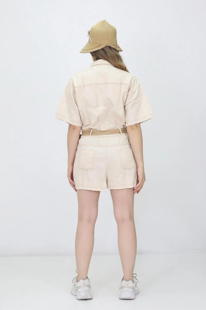 Kadın Keten Şortlu Tulum - The Velavois